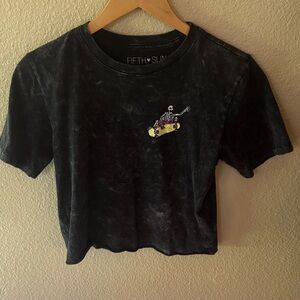 Juniors Fifth Sun Distressed Black Tee with Skeleton Graphic